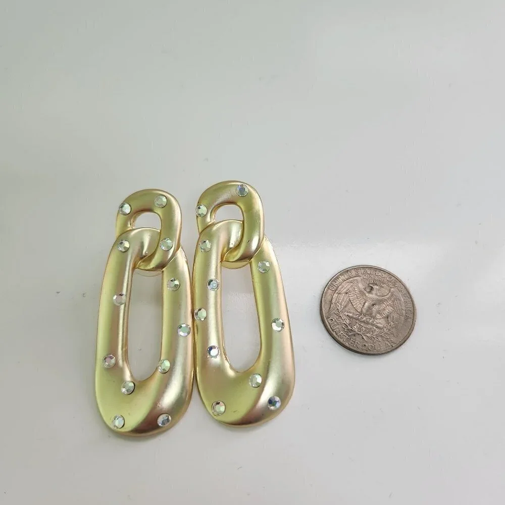 Vintage Burnished Rhinestone Link Stud Dangle Earrings